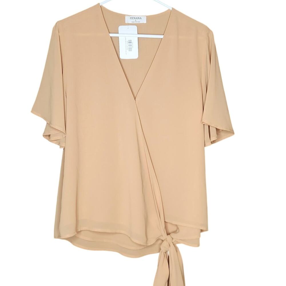 NWT Zenana light mustard wrap top side tie womens size large